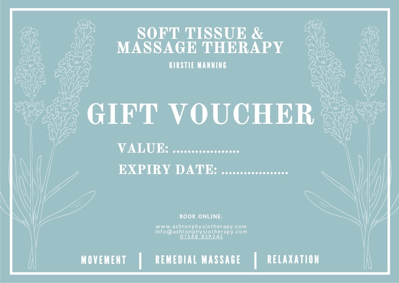 Ashton Physiotherapy Voucher Massage Voucher